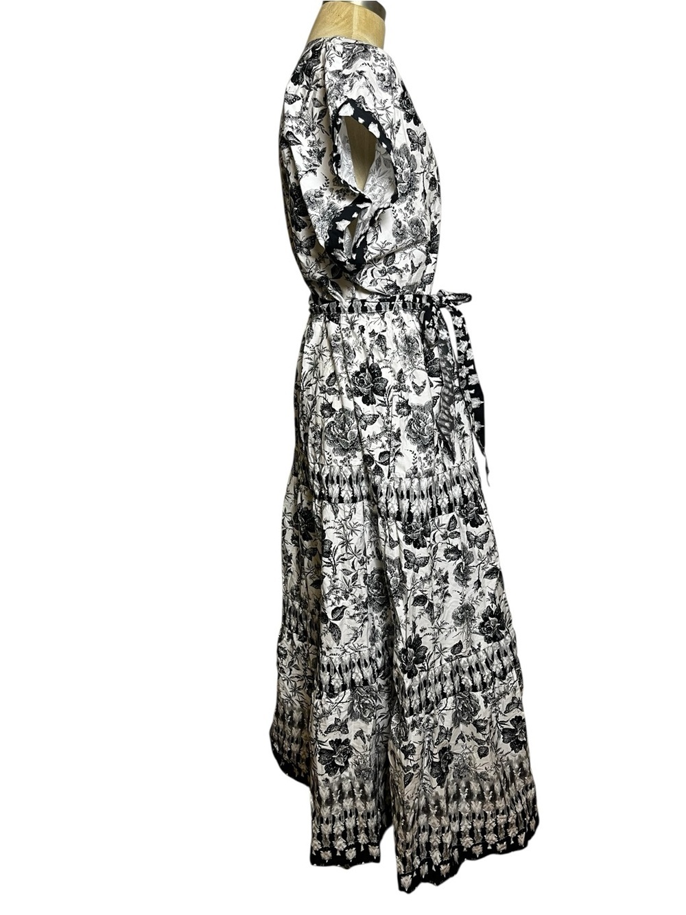 Abercrombie & Fitch XLT Tall Black White Floral Butterfly Toile Midi Dress NWT - Picture 5 of 10